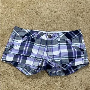 Aeropostale Plaid Jean Shorts in Purple and Blue